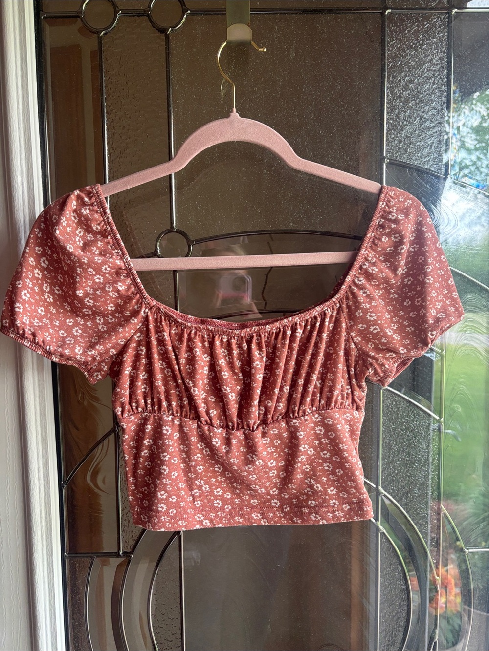 Women's Rust Floral Square-Neck Crop Top